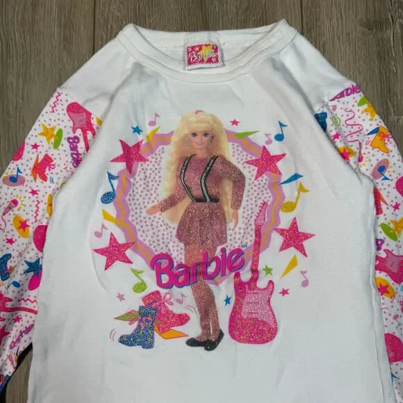 Vintage 90s Barbie long sleeve shirt Girls size 10 made in usa 100% cotton - Picture 2 of 8